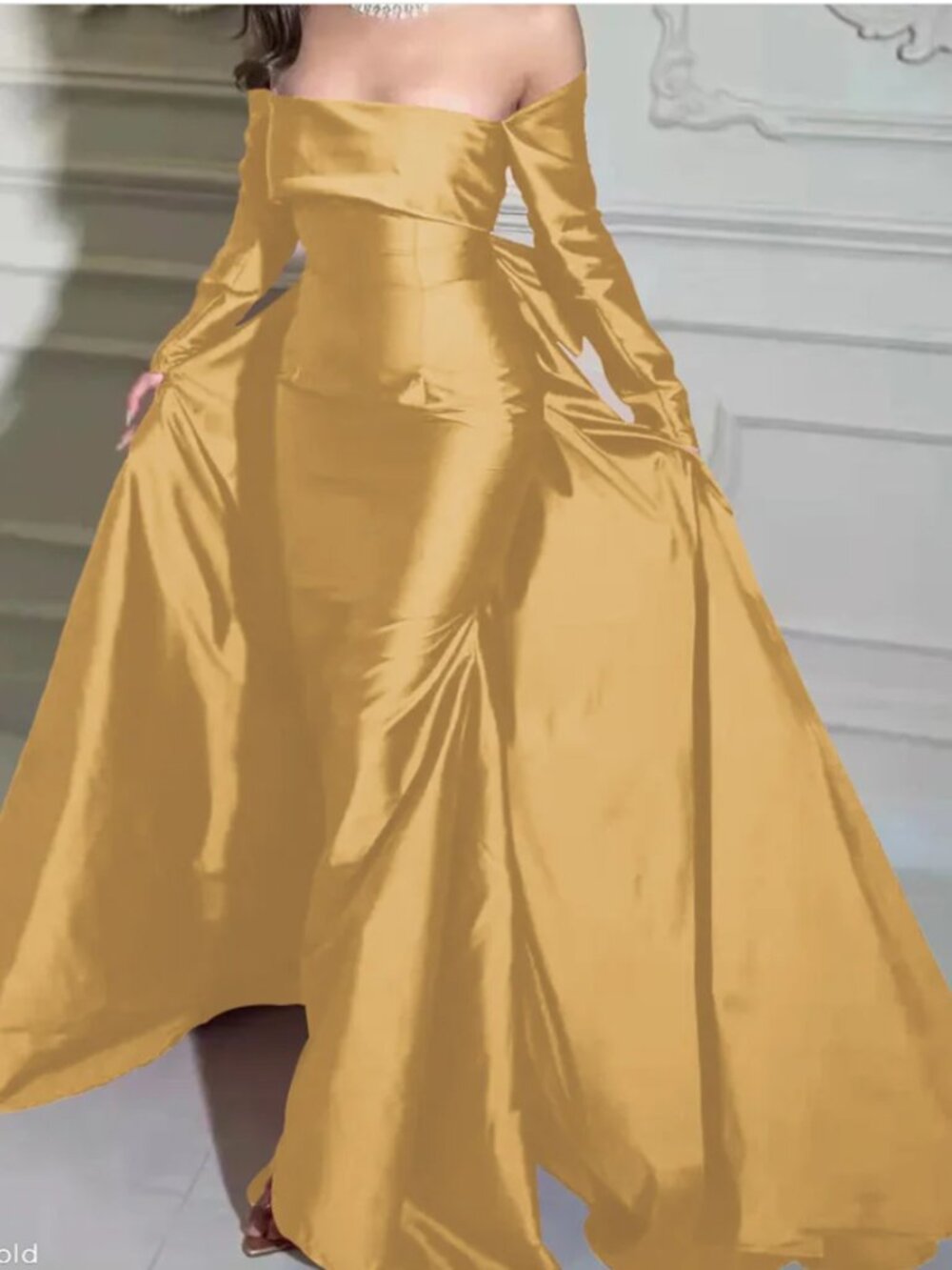Long Sleeves Off-The-Shoulder Satin Evening Dresses With Bow